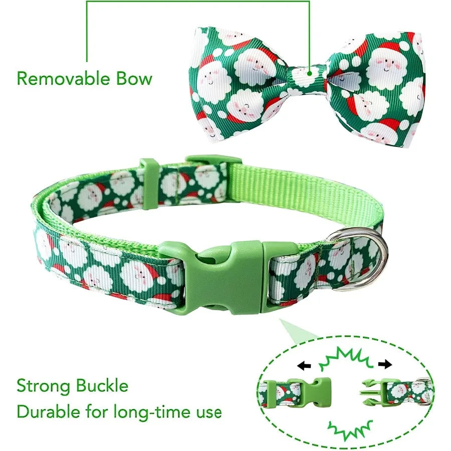 Christmas Dog Collar With Bow Tie 2 Pack Santa Snowman For All Sizes