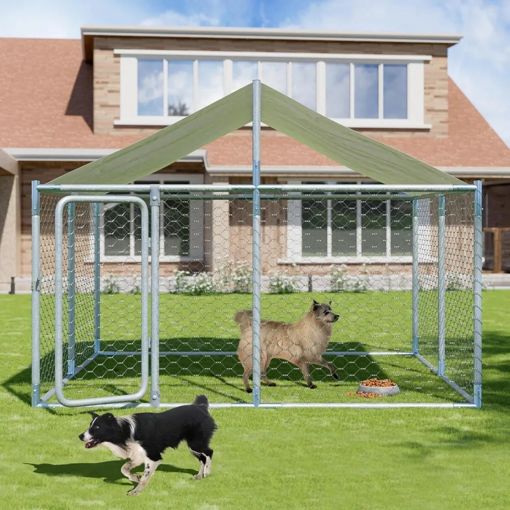 7.5 Ft Large Outdoor Dog Kennel With Roof Heavy Duty Galvanized Chain Link Run