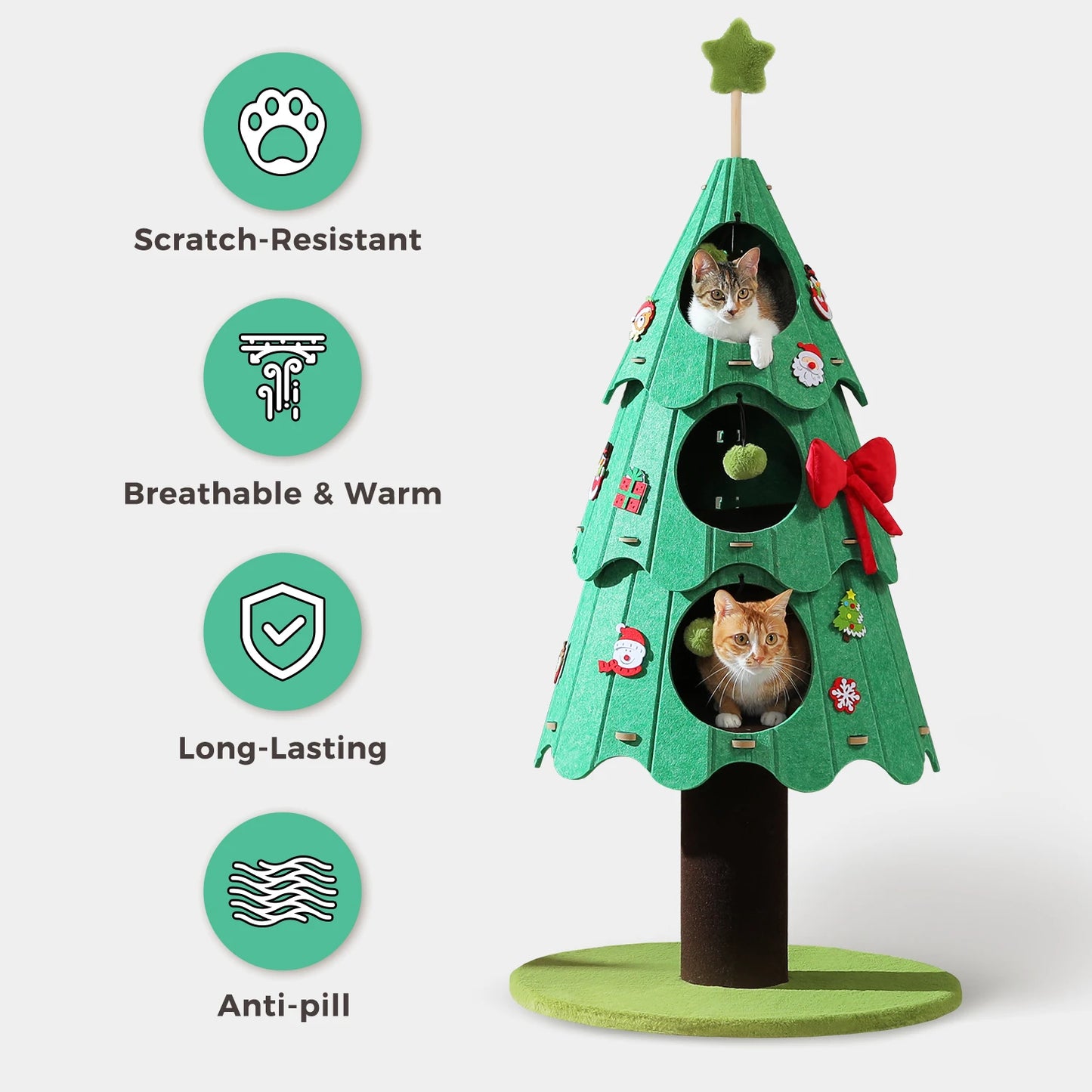 PAWZ Road Christmas Multi Level Cat Tree Tower With 3 Cozy Condos And Pompoms
