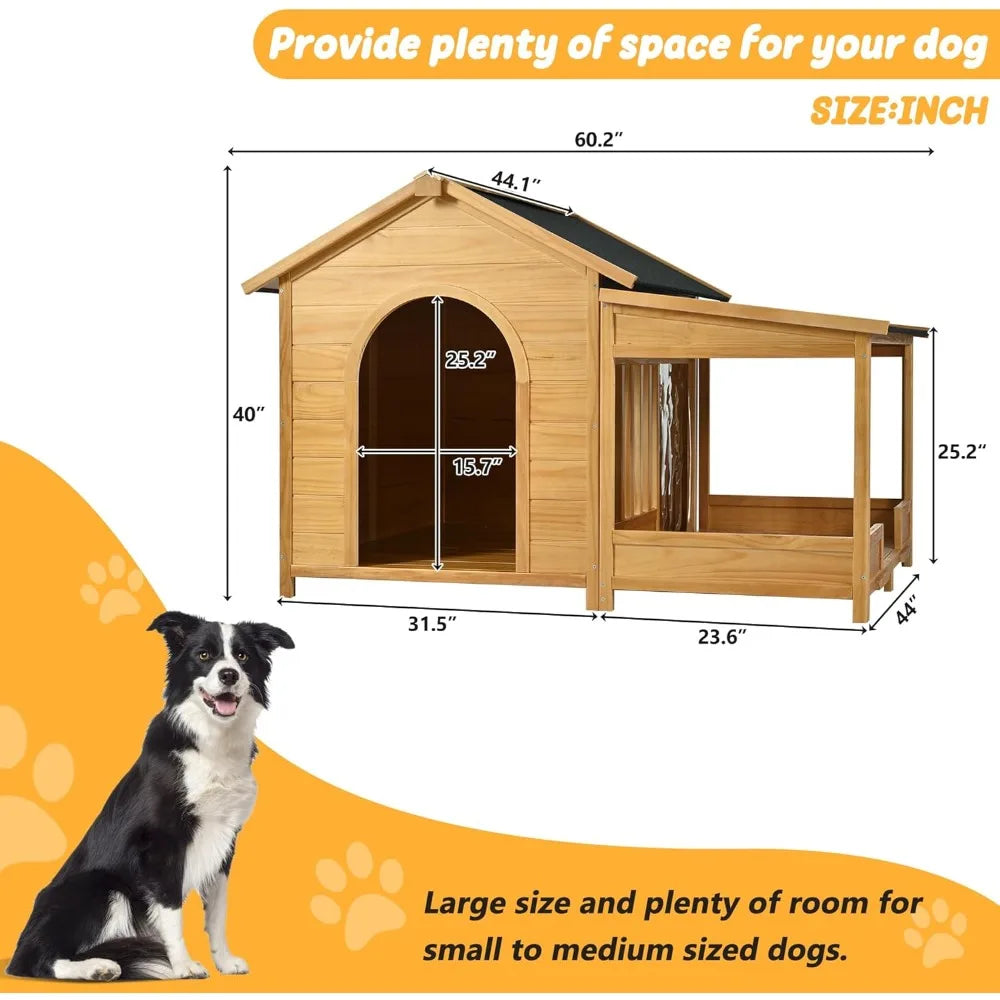 Outdoor Insulated Wooden Dog House for Winter Waterproof Shelter