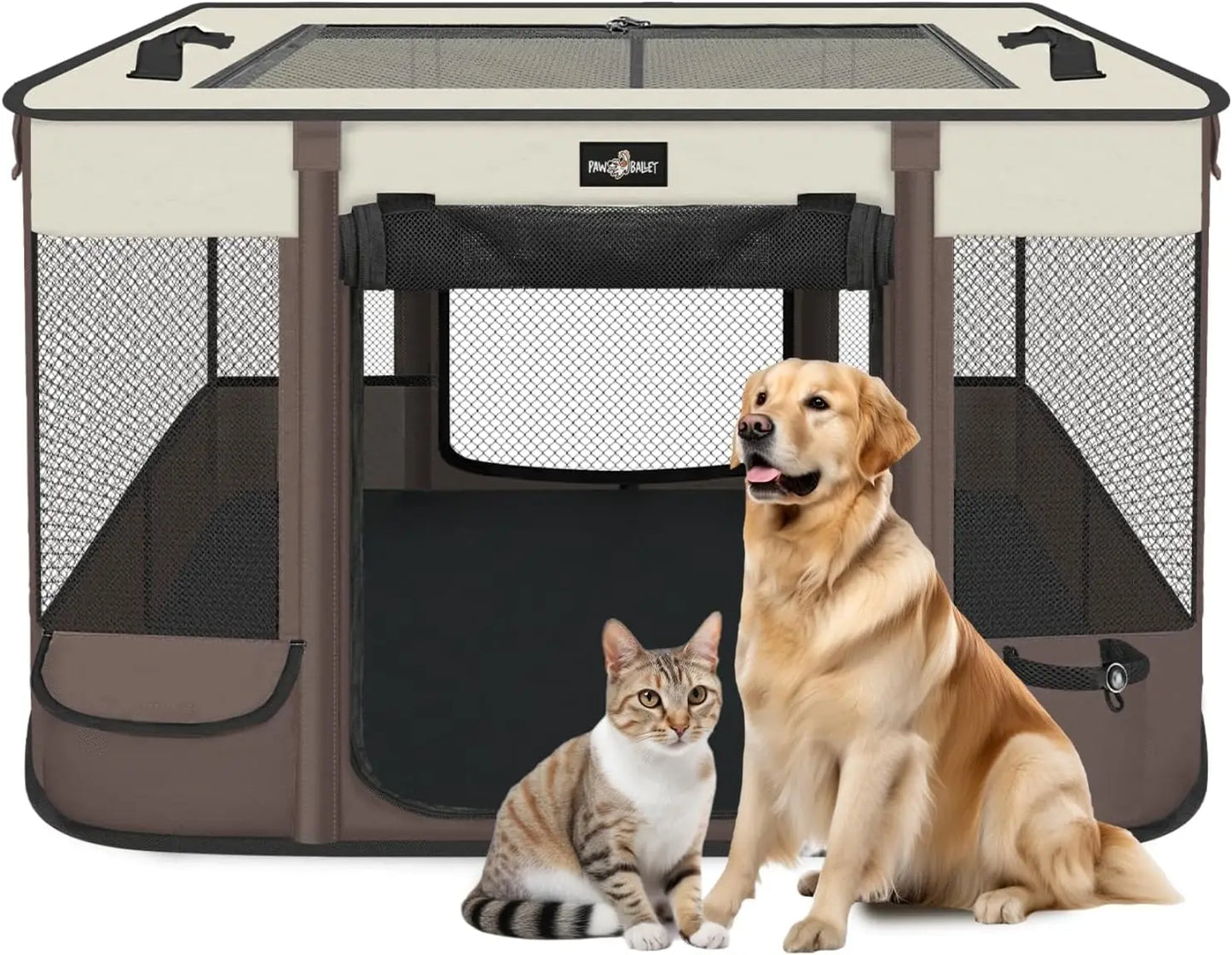Foldable Waterproof Pet Playpen With Retractable Shade For Small Dogs And Cats