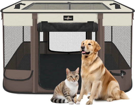 Foldable Waterproof Pet Playpen With Retractable Shade For Small Dogs And Cats