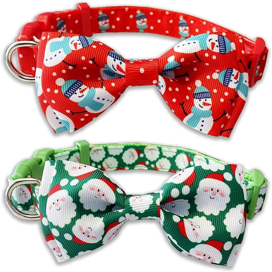 Christmas Dog Collar With Bow Tie 2 Pack Santa Snowman For All Sizes