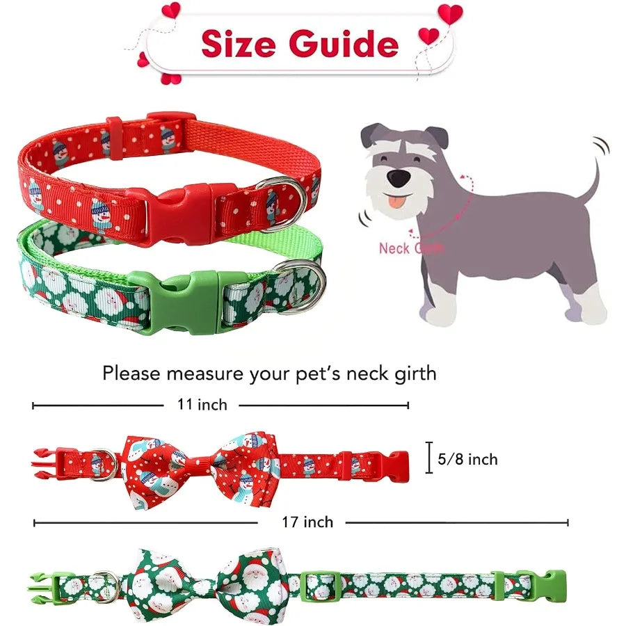 Christmas Dog Collar With Bow Tie 2 Pack Santa Snowman For All Sizes