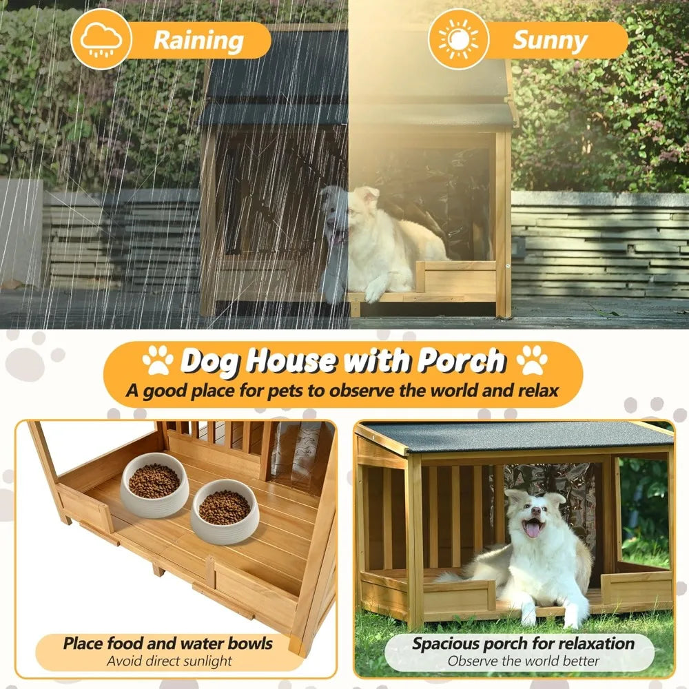 Outdoor Insulated Wooden Dog House for Winter Waterproof Shelter