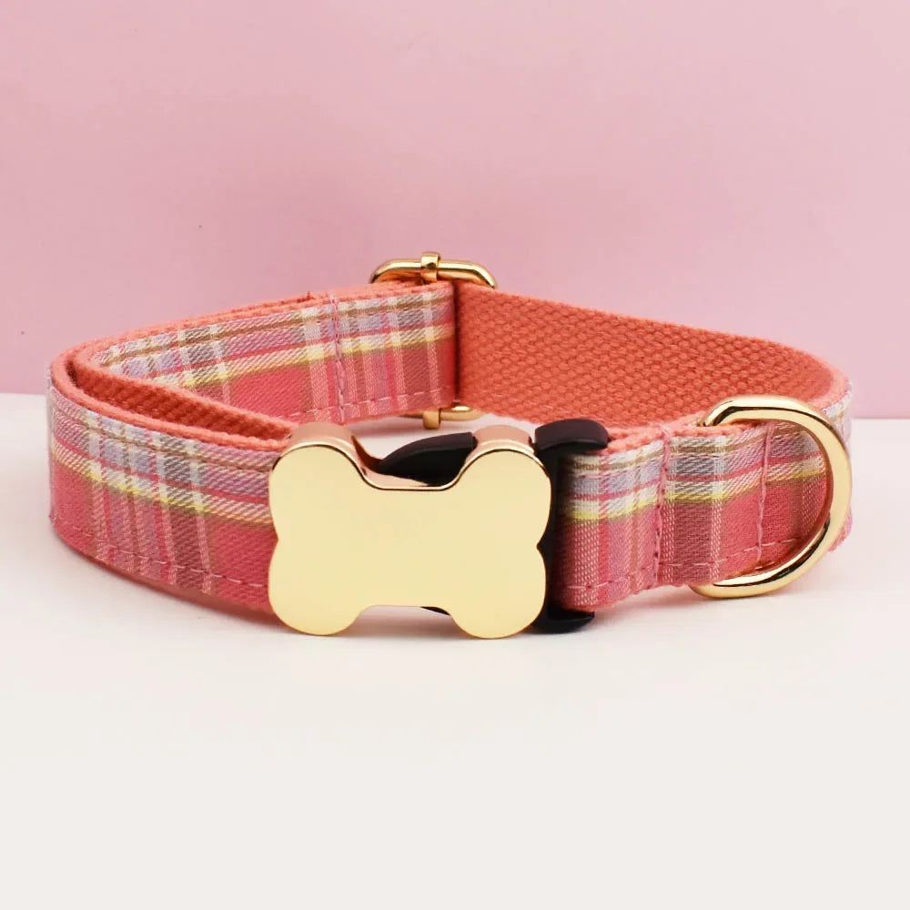 Custom Logo Plaid Dog Collar Personalized Cotton Padded Comfort