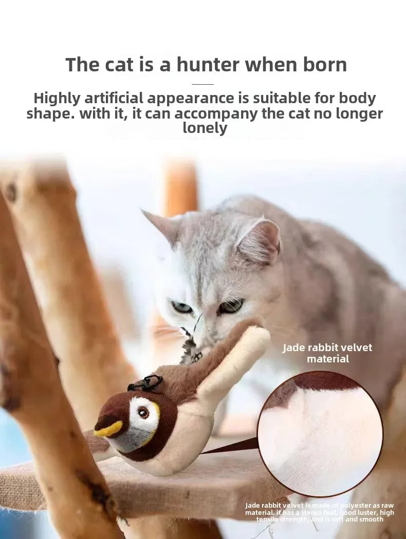 Catnip Interactive Squeaky Plush Bird Toy USB Rechargeable for Cats