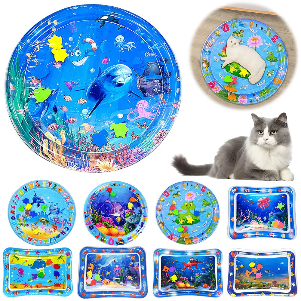 Water Sensory Play Mat With Fish For Bored Indoor Cats And Tummy Time
