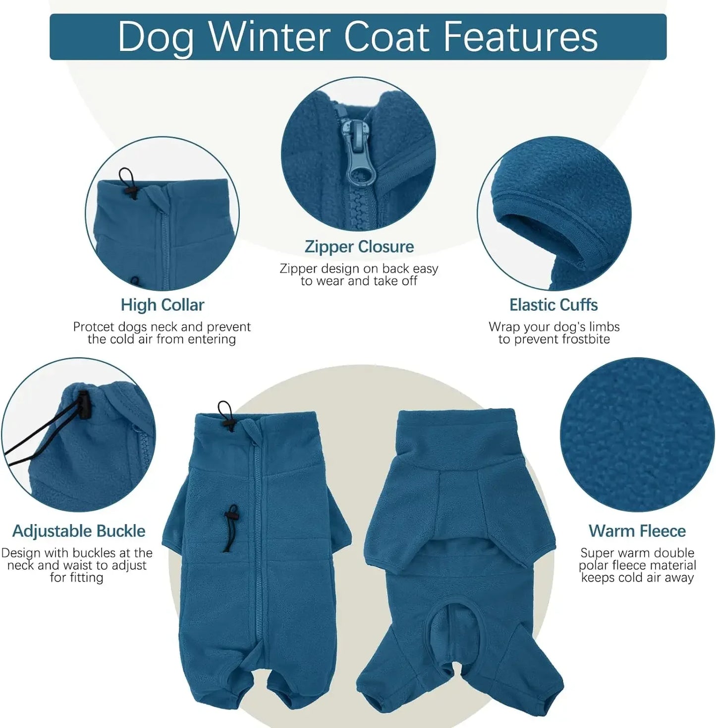 Soft Fleece Dog Pajamas Pullover Warm Winter Coat for Small to Large Dogs