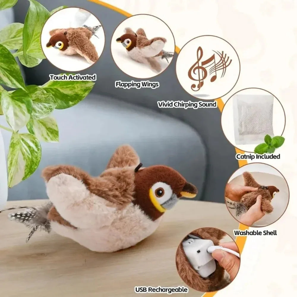 Realistic Flapping Bird Plush Toy For Cats And Small Dogs With Catnip
