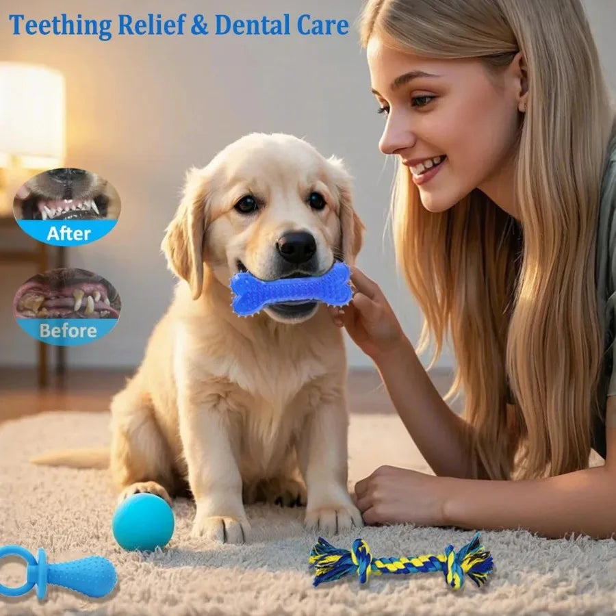 20 Pack Puppy Chew Toys For Small Breeds Blue Teething Rings And Ropes Bundle