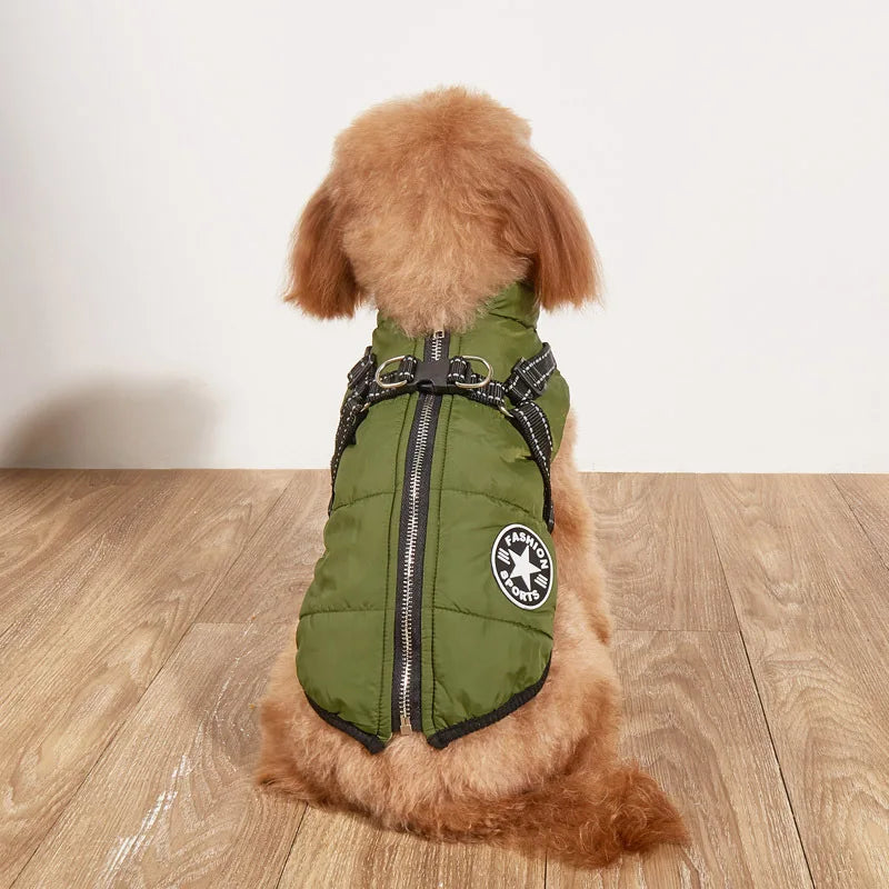 Winter Warm Dog Jacket With Harness Waterproof Coat For Small To Large Dogs Cats