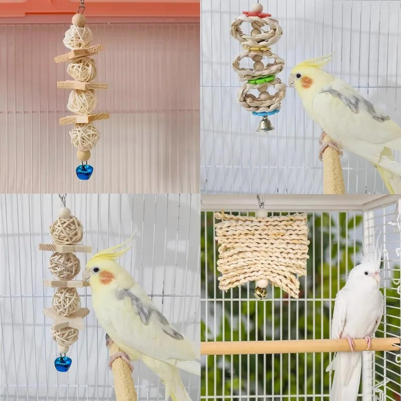 Wooden Bird Swing Chew Toy With Bell Perch For Small Parakeets Cockatiels