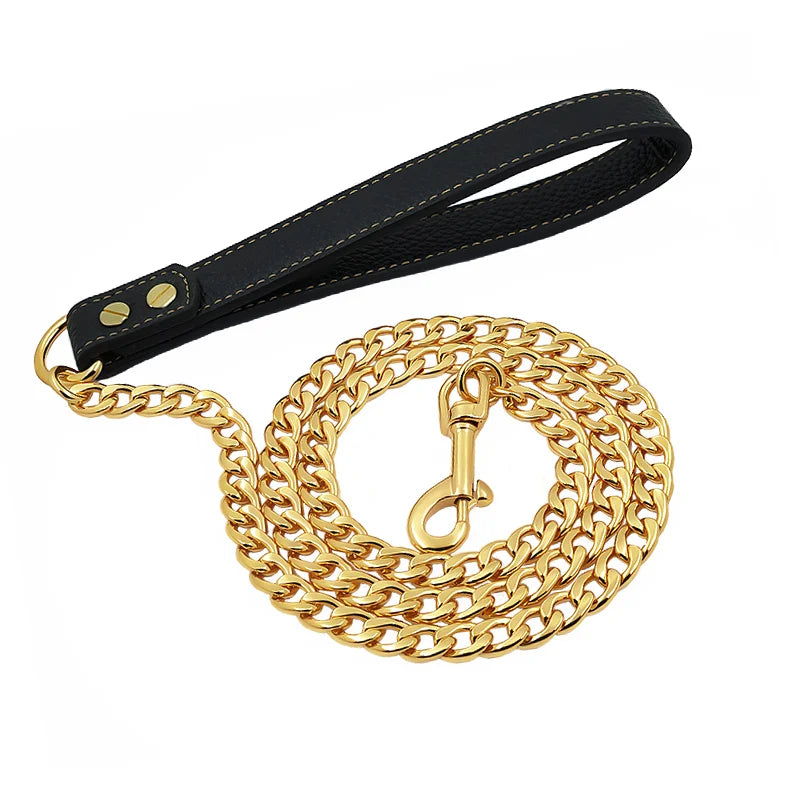 Gold Stainless Steel Weld Chain Dog Leash Heavy Duty For Small Medium Large Dogs