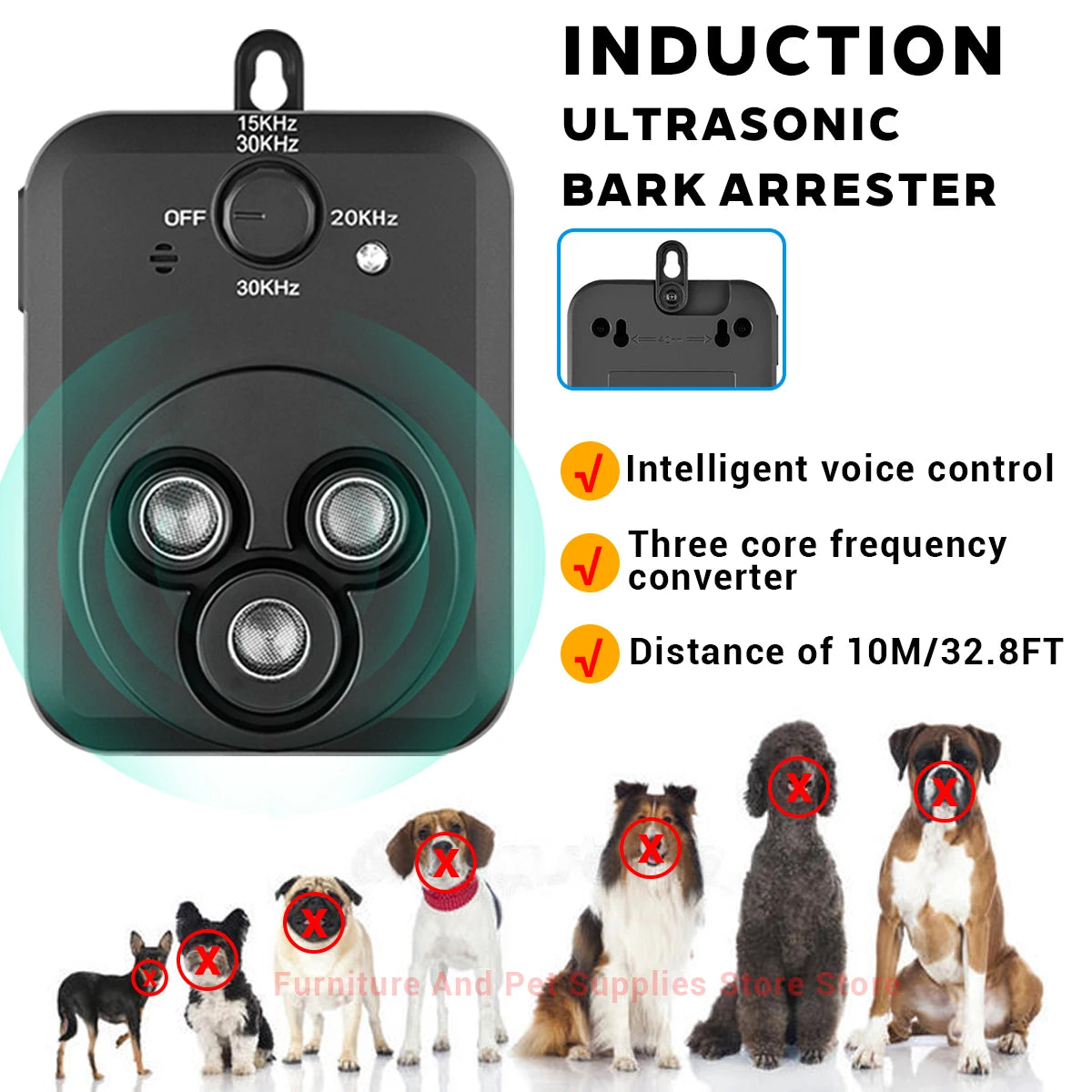 Ultrasonic Anti Barking Device With 3 Modes Auto Stop Barking For Dogs