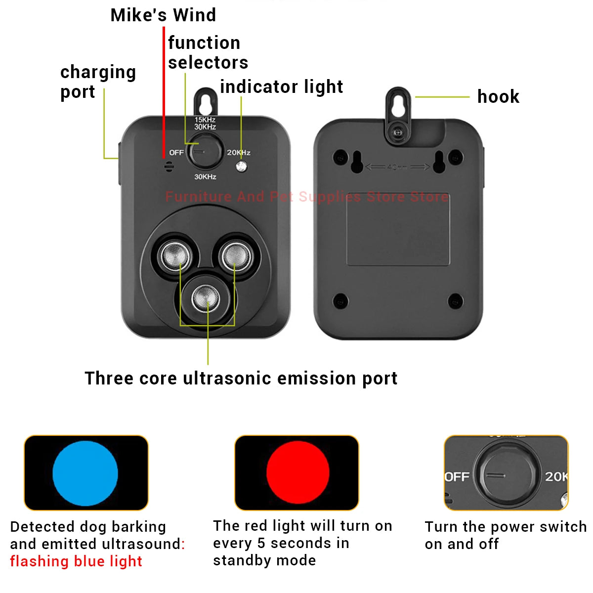 Ultrasonic Anti Barking Device With 3 Modes Auto Stop Barking For Dogs