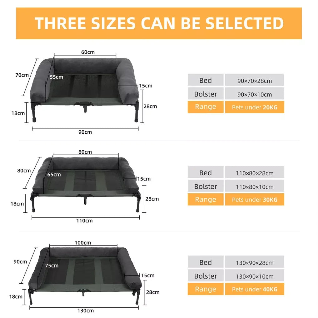 Outdoor Elevated Dog Bed Cooling Raised Mesh Lounger With Detachable Bolster