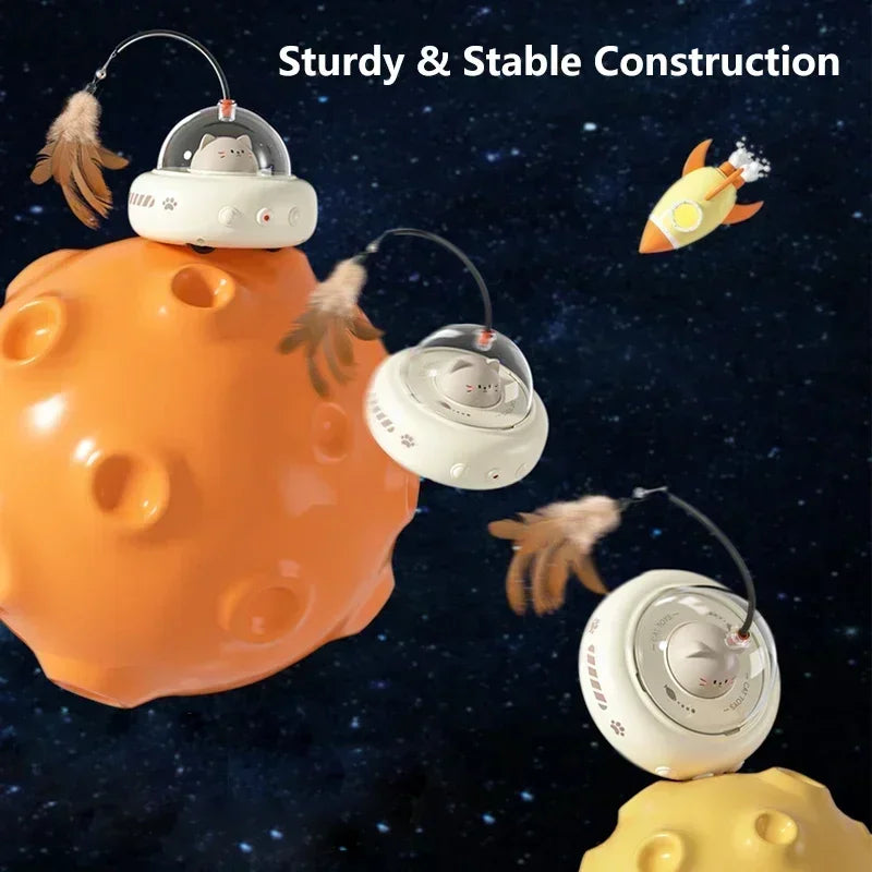 Electric UFO Cat Teaser Wand With Bell And Replaceable Feather