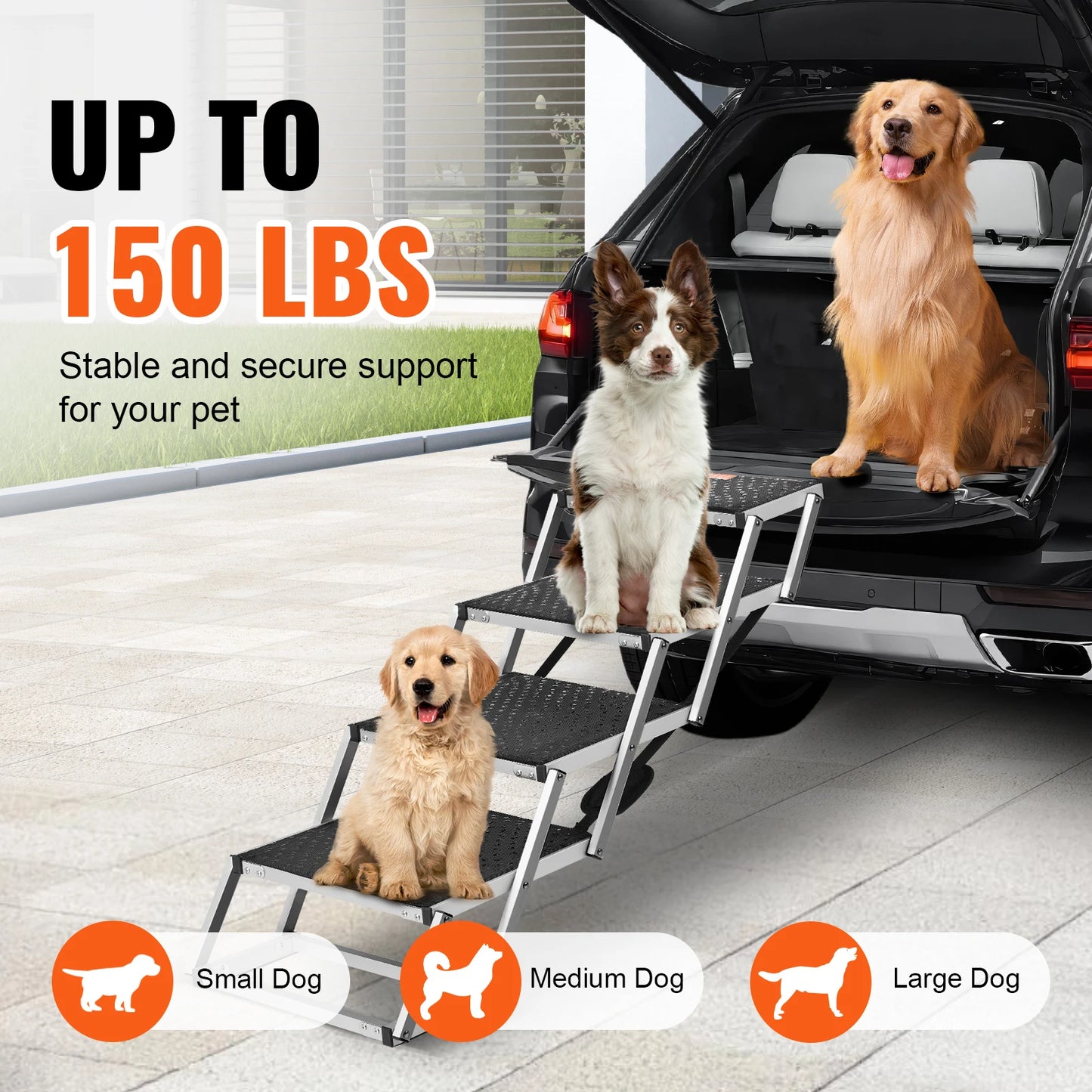 SucceBuy Car SUV Truck Dog Stairs Folding Portable Aluminum Pet Steps 150 Lbs
