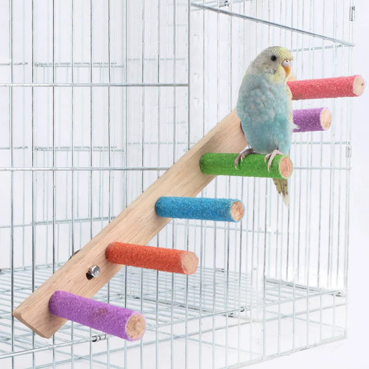 Wooden Bird Climbing Ladder Toy for Parrots 4/6/8 Steps Interactive Fun