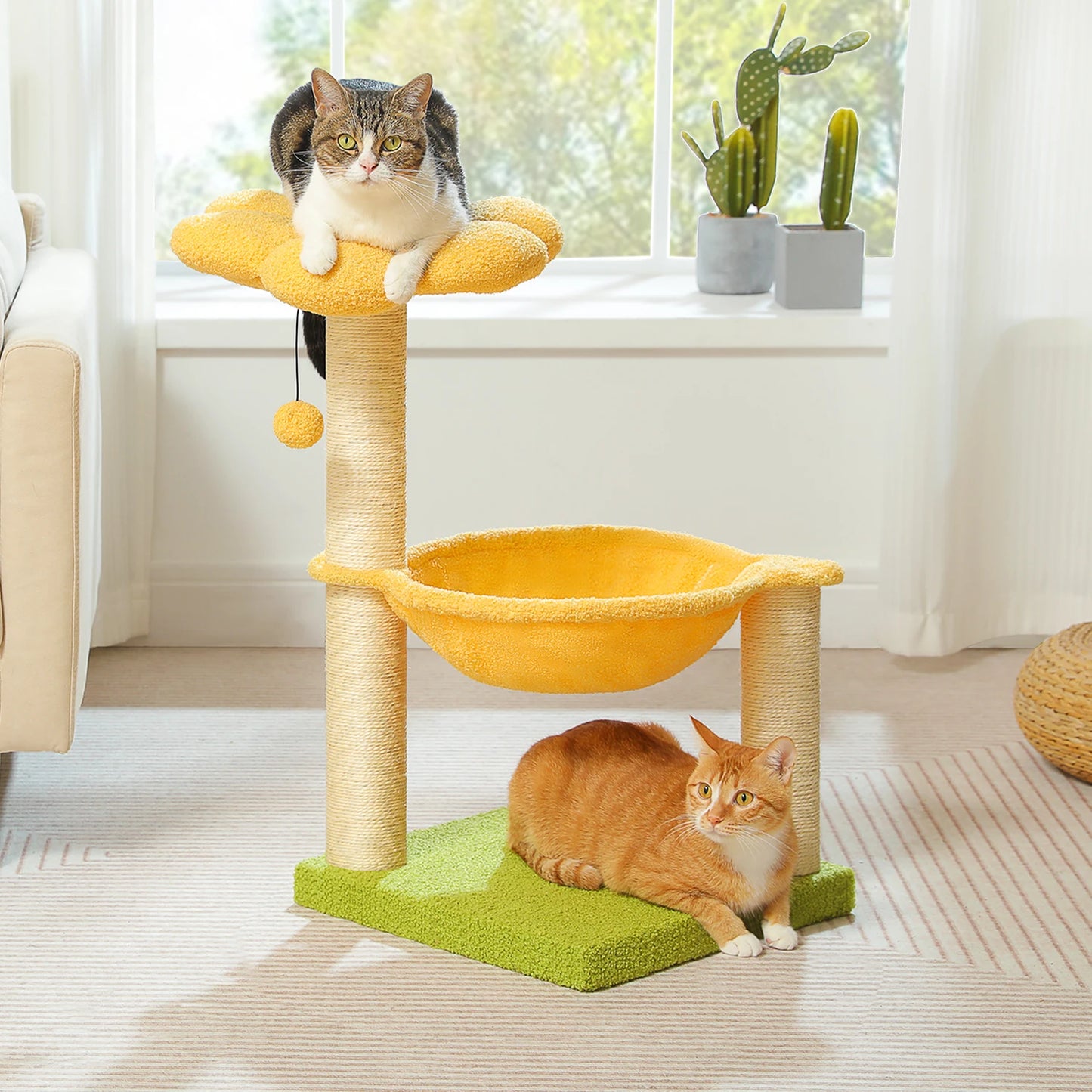 Flower Cat Tree With Large Hammock Perch And Sisal Scratching Post Indoor Tower