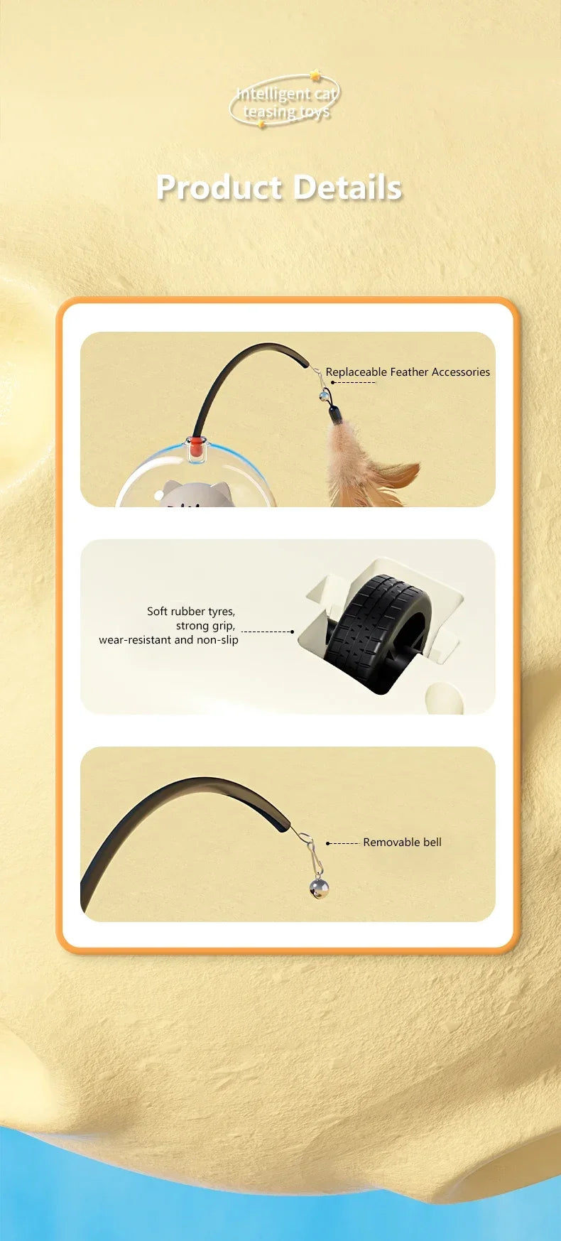 Electric UFO Cat Teaser Wand With Bell And Replaceable Feather