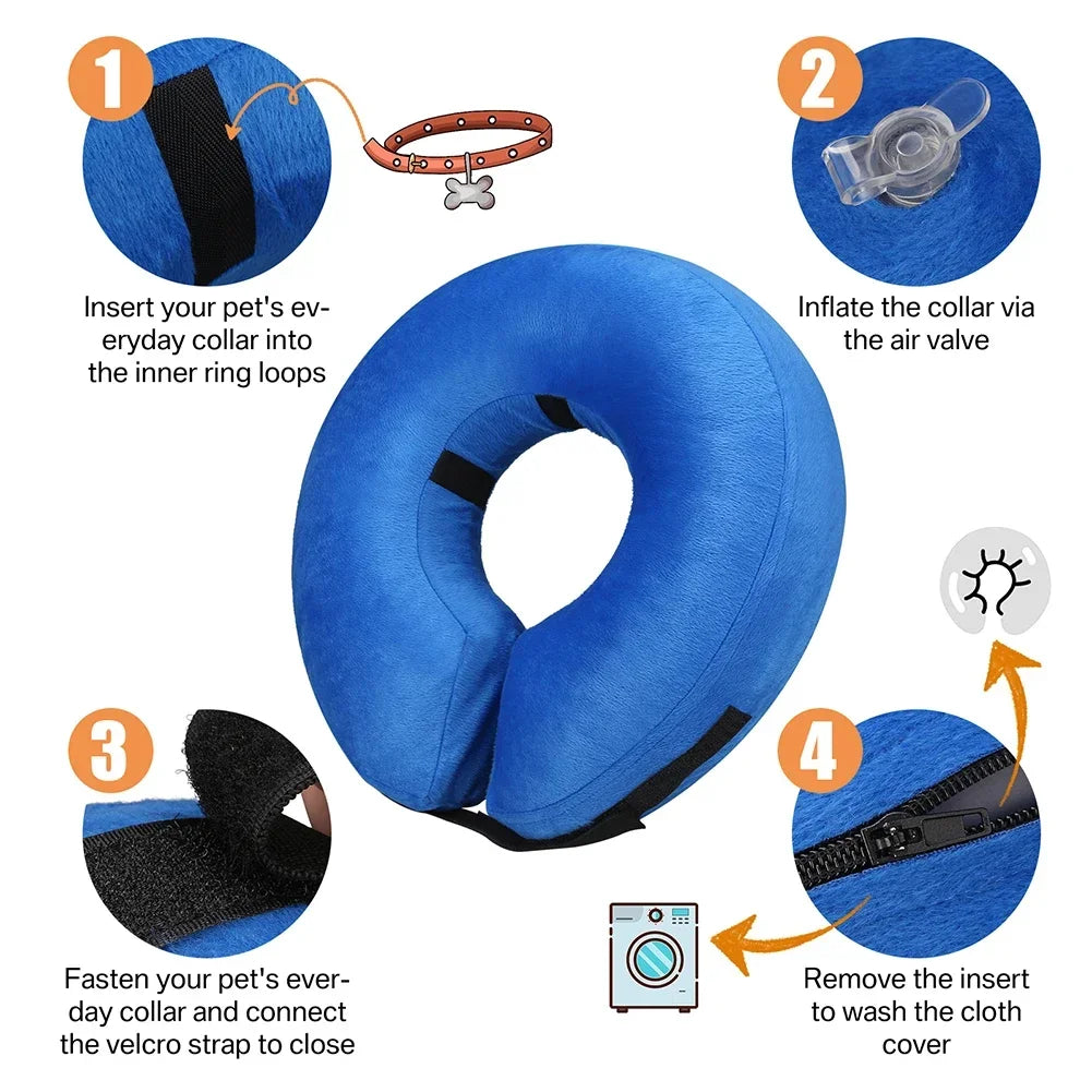 Inflatable Dog Recovery Collar After Surgery Soft Protective Cone For All Dogs