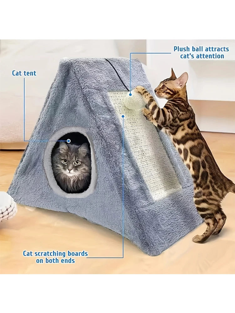 Cozy Cat Bed Under 15 Pounds With Plush Toy Ball And Scratching Board