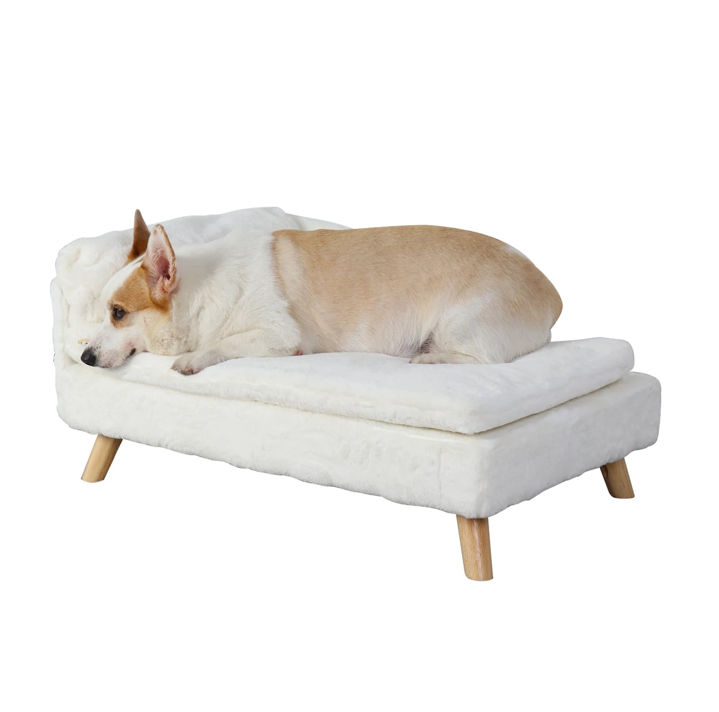 Elevated Nordic Pet Bed With Waterproof Pad And Wooden Legs For Small Dogs