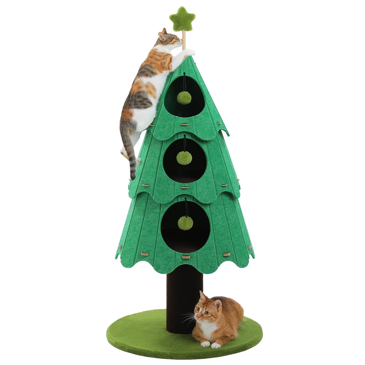 PAWZ Road Christmas Multi Level Cat Tree Tower With 3 Cozy Condos And Pompoms