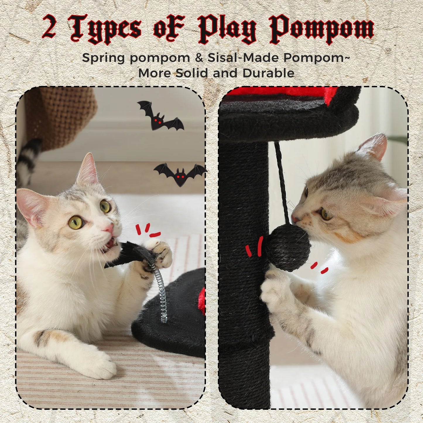 Stable Black Gothic Cat Scratching Post With Thick Post And Spiderweb Bed