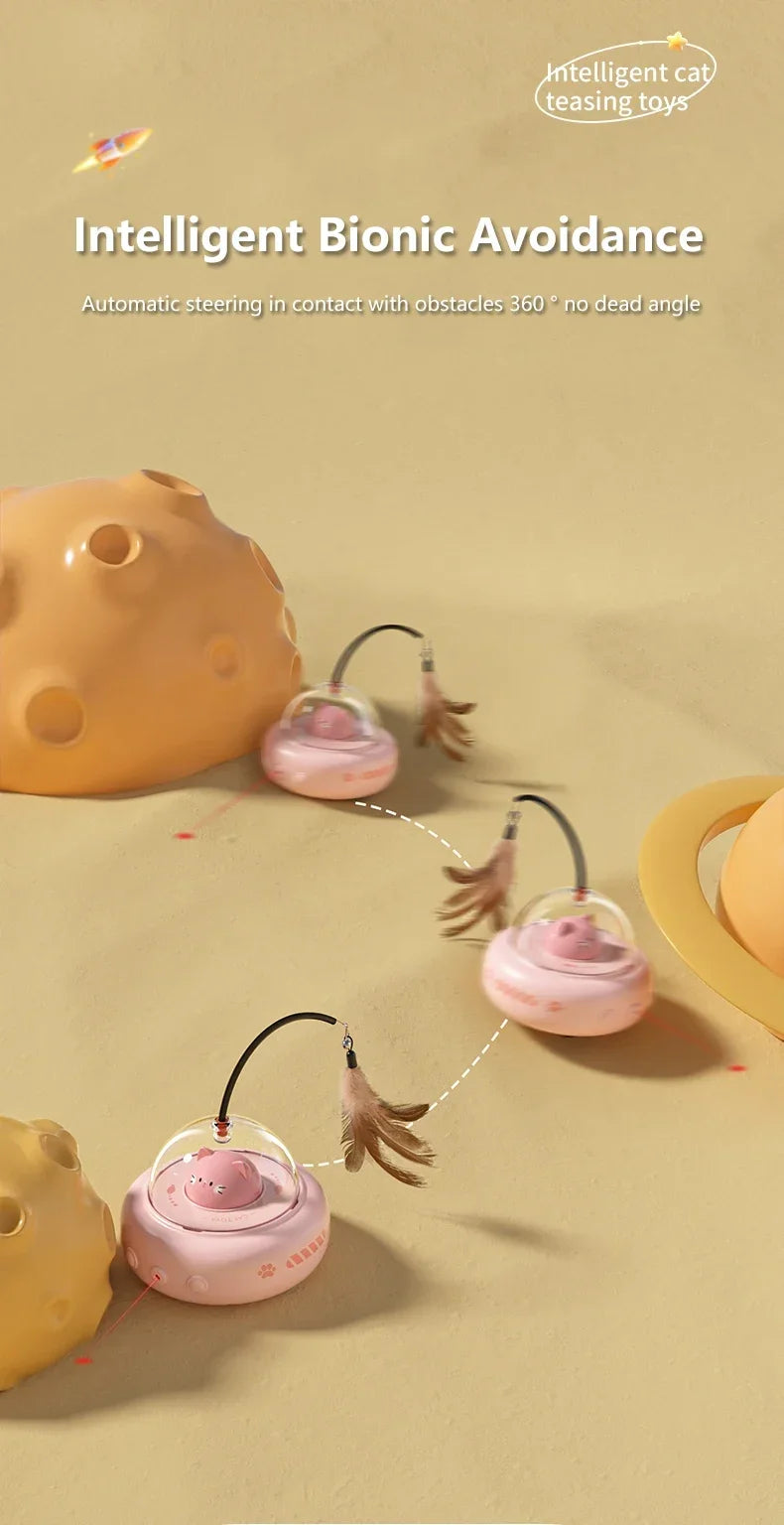 Electric UFO Cat Teaser Wand With Bell And Replaceable Feather