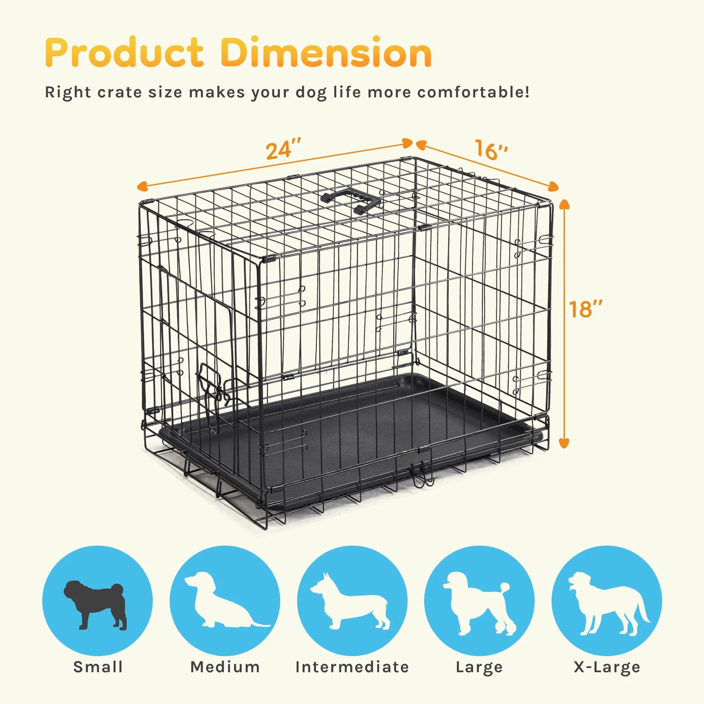 JHK 30 Inch Folding Single Door Wire Dog Cage With Leak Proof Pan For Indoor Outdoor