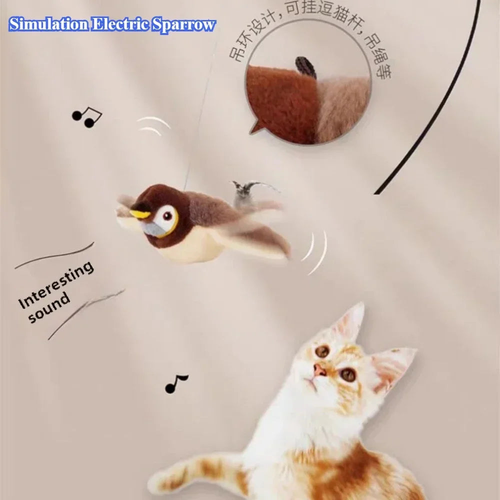 Catnip Interactive Squeaky Plush Bird Toy USB Rechargeable for Cats