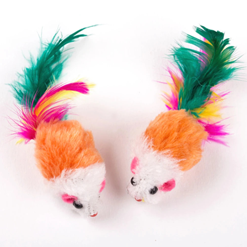 Plush Cat Toys Set 10 Pcs Feather Mice Rattle For Indoor Cats And Kittens