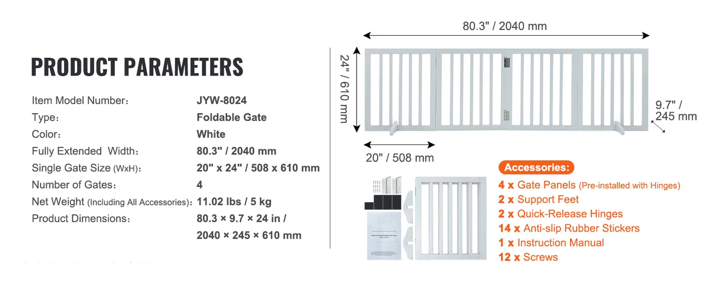 SucceBuy Free Standing 3 Panel Dog Gate for Narrow Passages Foldable Barrier