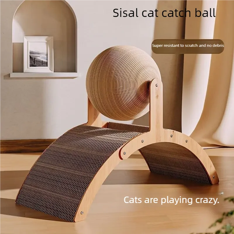 Wooden Cat Scratching Ball 2in1 Sisal Scratch Board Wear Resistant Paw Toy