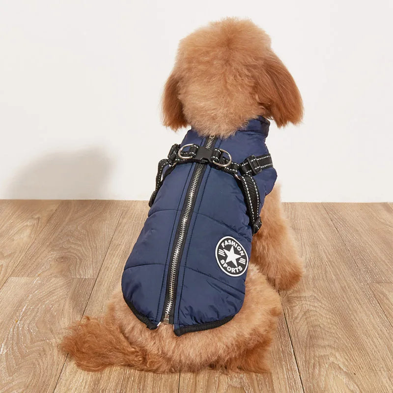 Winter Warm Dog Jacket With Harness Waterproof Coat For Small To Large Dogs Cats
