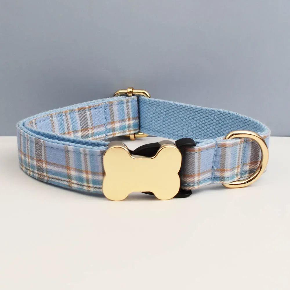 Custom Logo Plaid Dog Collar Personalized Cotton Padded Comfort