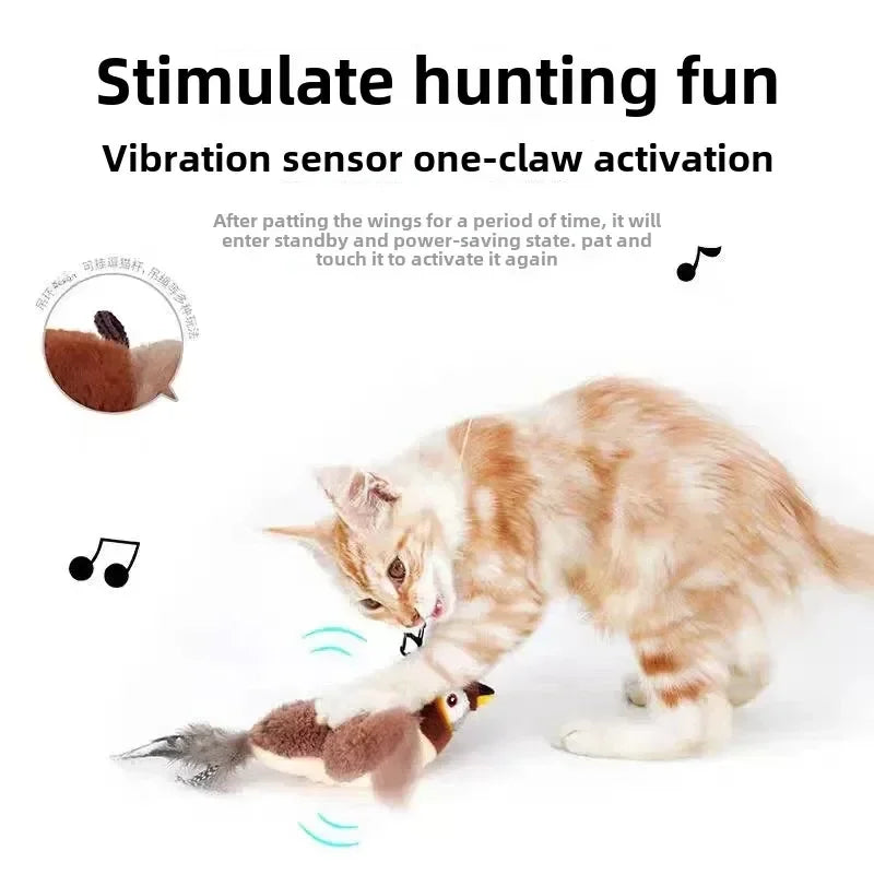 Catnip Interactive Squeaky Plush Bird Toy USB Rechargeable for Cats