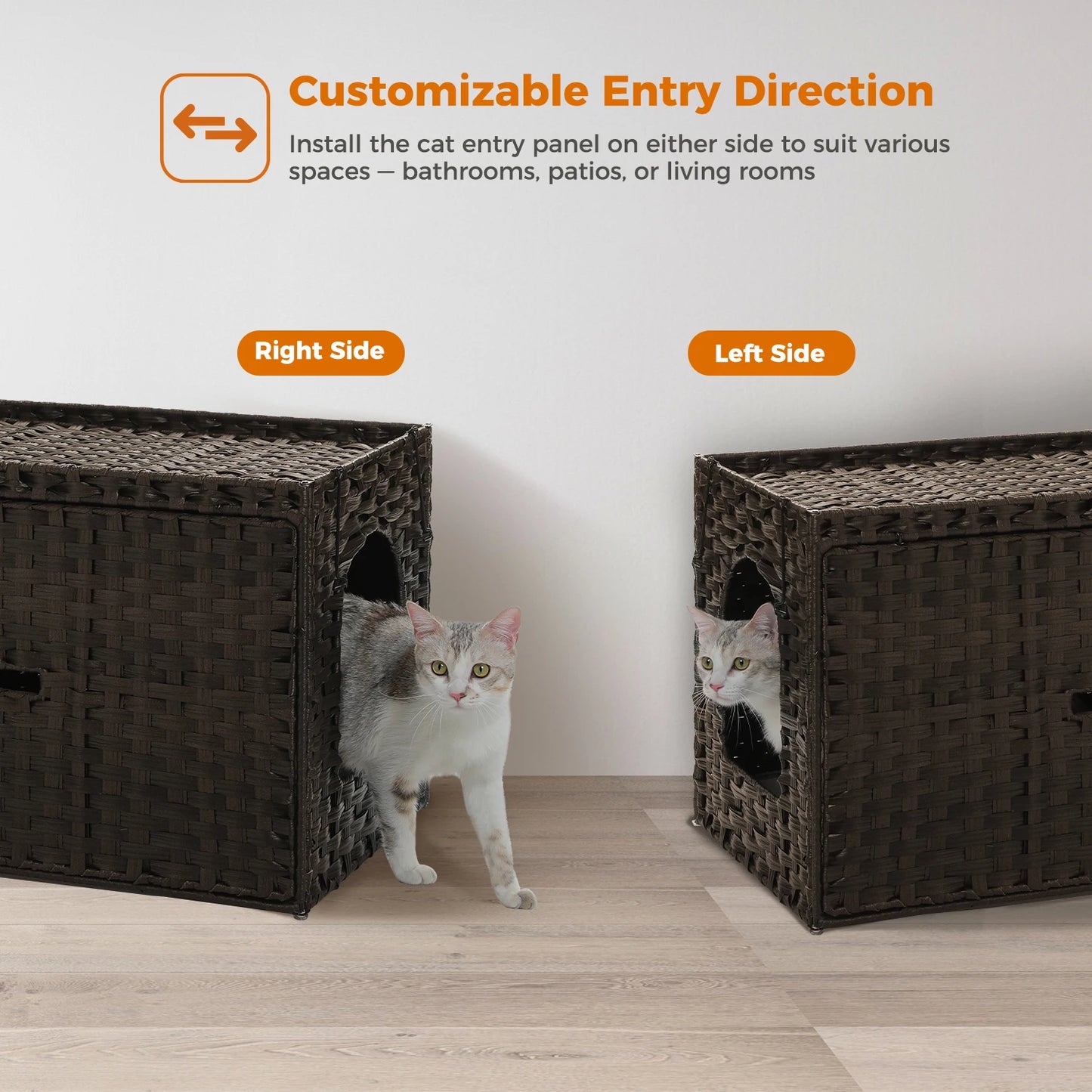 Rattan Cat Litter Box Enclosure With Taller Doorway And Flip Up Design