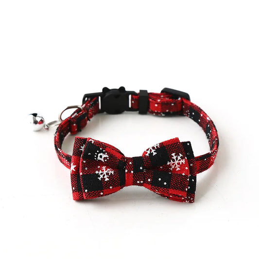 Christmas Bowknot Plaid Bell Collar for Cats and Small Dogs Adjustable Breakaway