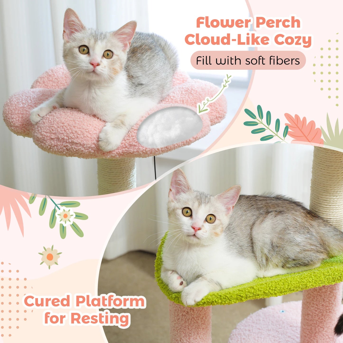 Flower Cat Tree For Indoor Cats With Sisal Scratching Post Plush Perches
