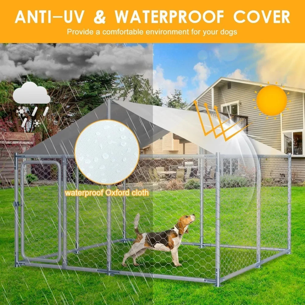 7.5 Ft Large Outdoor Dog Kennel With Roof Heavy Duty Galvanized Chain Link Run