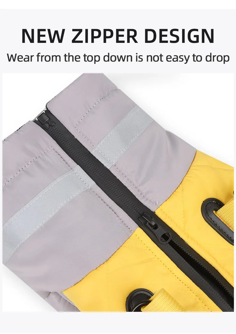 Warm Reflective Puffer Dog Coat For Large Dogs With Built In Harness Vest