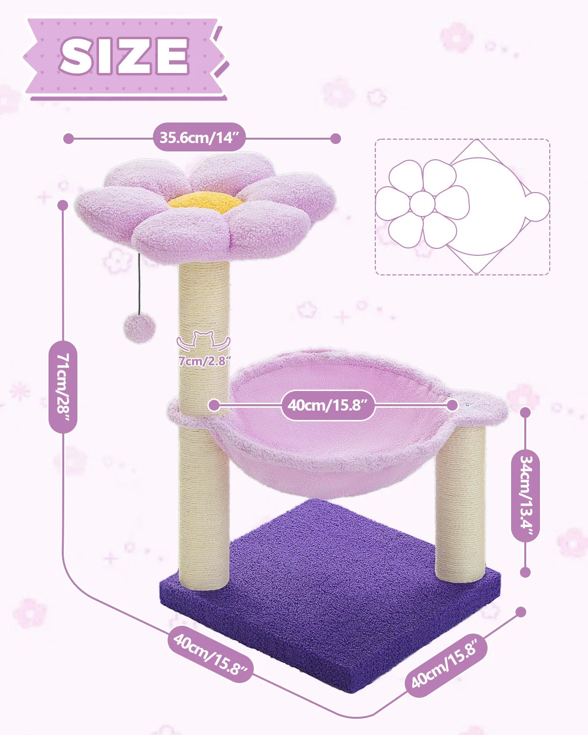 Flower Cat Tree With Large Hammock Perch And Sisal Scratching Post Indoor Tower