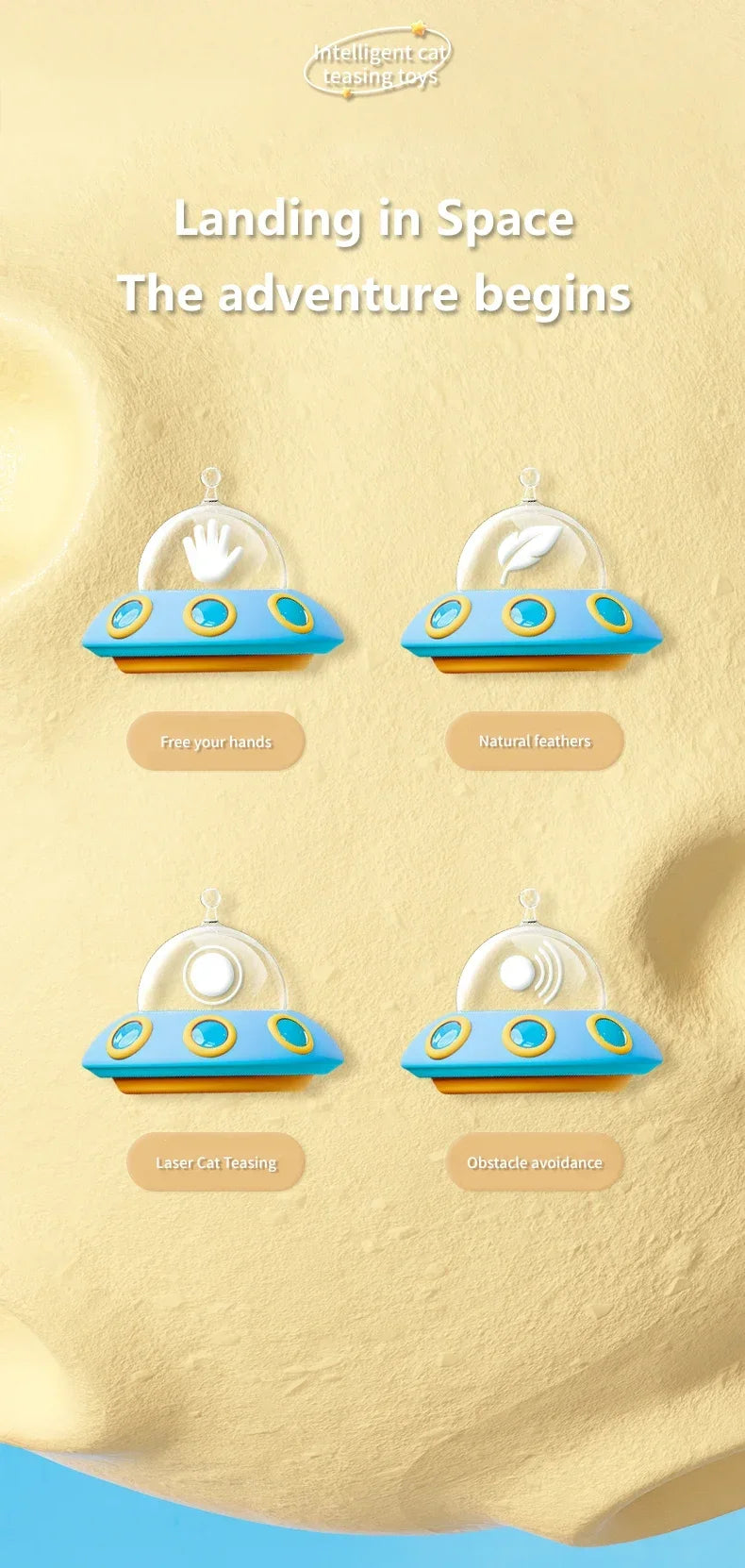 Electric UFO Cat Teaser Wand With Bell And Replaceable Feather