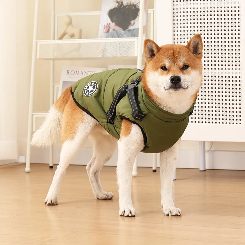Winter Warm Dog Jacket With Harness Waterproof Coat For Small To Large Dogs Cats