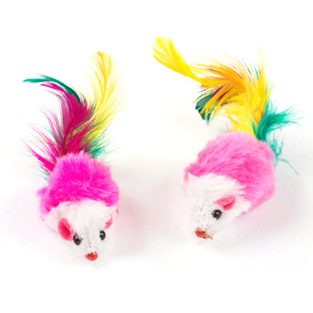 Plush Cat Toys Set 10 Pcs Feather Mice Rattle For Indoor Cats And Kittens