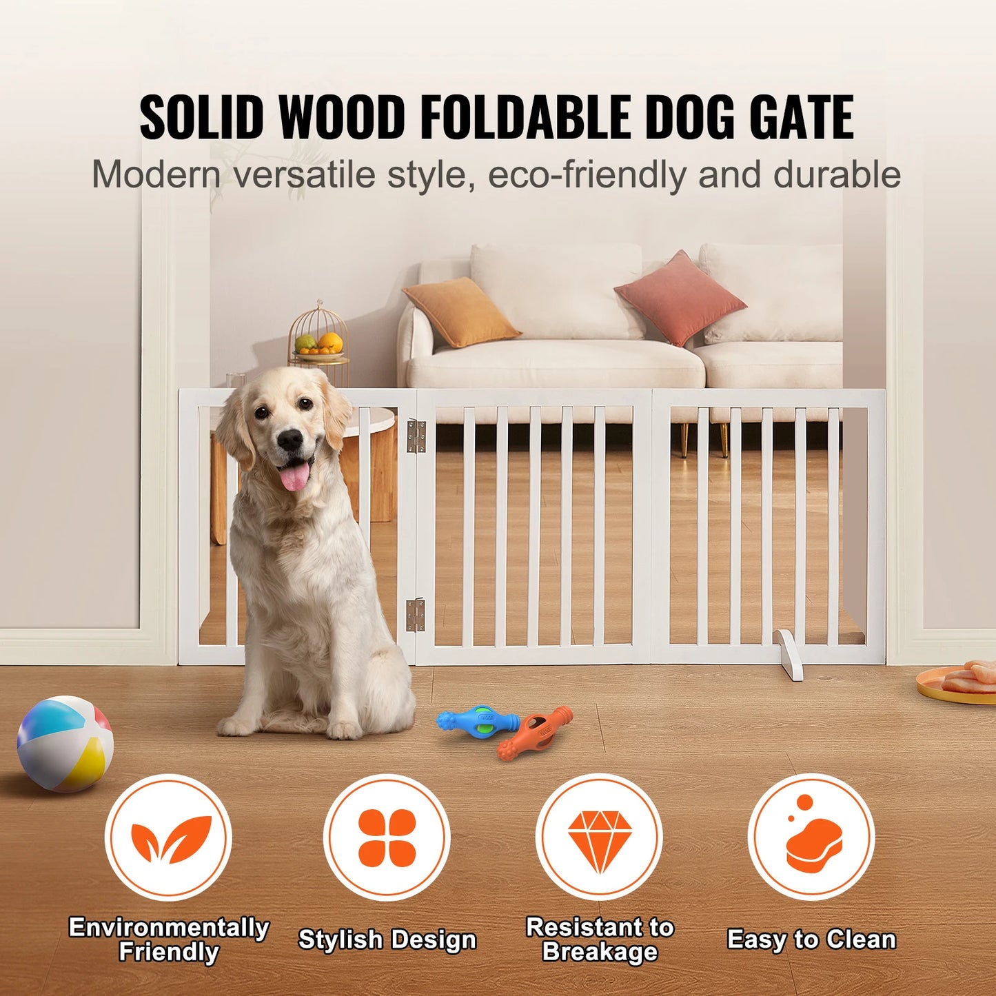 SucceBuy Free Standing Dog Gate With 3 Panels Foldable For Narrow Passages